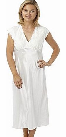 Marlon Ladies Long Satin and Lace Built-up Shoulder Nightdress. Purple, Teal or Ivory Sizes 10-12 14-16 18-20 22-24 26-28 (18-20, IVORY)