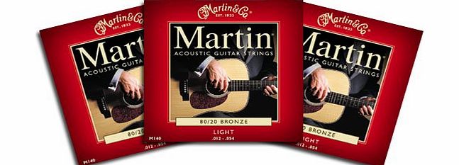 Martin M140 Bronze Acoustic Guitar Strings Light 3 Packs
