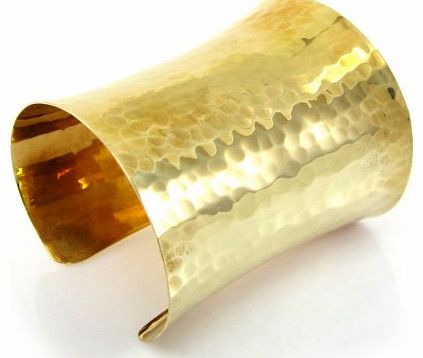 MGD, 75 MM Wide Golden Hammered Cuff Bracelet, Gold Tone Brass Metal Bracelets, Adjustable Bangle One Size Fit All, Fashion Jewelry for Women, Teens and Girls, JE-0022B