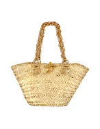 Gold Chain Straps Large Straw Tote Bag