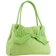 Lime Leather Bow Knit Double-Handle Bag