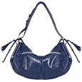 Navy Blue Lizard-Embossed Leather Hobo Bag