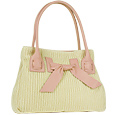 Pink Leather Bow Knit Double-Handle Bag