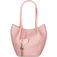 Pink Woven Tote Bag w/Leather Trim