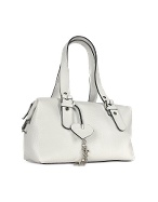 White Pebble Soft Calf Leather Satchel Bag