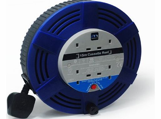 Masterplug LCT1213/4BL 12m 4 Socket 13 Amp Large Cassette Reel with Thermal Cut Out and Reset Button