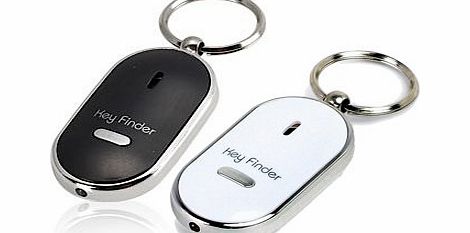 Whistle Key Finder Key Locator Key Ring + Light - Pack of 2 - BLACK and WHITE - Car Home Boat Key Ring with LED Flash Light