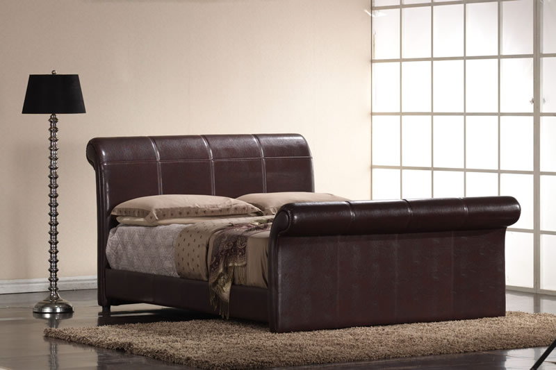 Rome Faux Leather Sleigh Bedstead, King Size, No