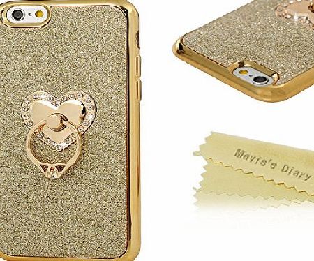Maviss Diary iPhone 6S Case,iPhone 6 Case (4.7 inch) - Maviss Diary TPU Soft Rubber Skin Gel Sparkle Powder Back Cover with Bling Diamonds Love Heart 360 Degree Rotating Ring Stent Kickstand - Gold