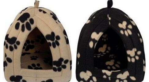 Max and Tilly Igloo Pet Bed for Cats or Toy Breed Dogs (Caramel with Black Paw Prints)