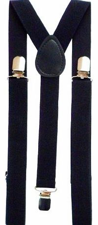 Plain Coloured Trouser Braces Suspenders - Black, White, Red (Black)