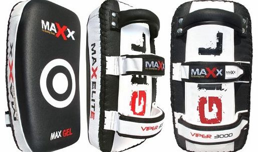 Max Sports Ltd Pair of blk/white Curved Gel Leather Thai Pad Kick boxing bag MMA training arm pad set