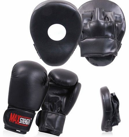 Max Strength Curved Focus Pads Black   Black Boxing Gloves Rex Leather 10oz