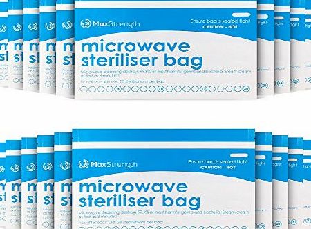 Max Strength Microwave Steriliser Bags Premium 10pc Pack by Max Strength, Large amp; Durable Steam Bags for Baby Bottles, Soothers, Teethers amp; Training Cups, 20 Uses Per Bag, Marking System, Chemical Free am