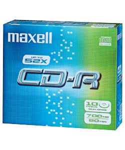 Maxell CD-R Pack of 10 in Slimline Jewel Cases