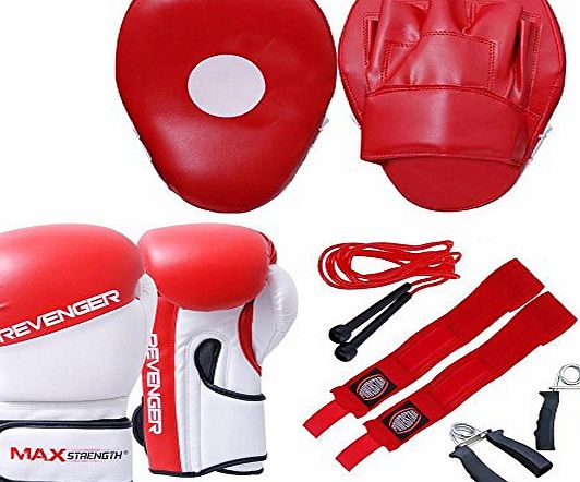 MAXSTRENGTH Hook and Jab Punch Bag Focus Pads Boxing Gloves 10oz Set Sparring Punching MMA Martial Arts UFC Fight Gym Training Muay Thai Kickboxing