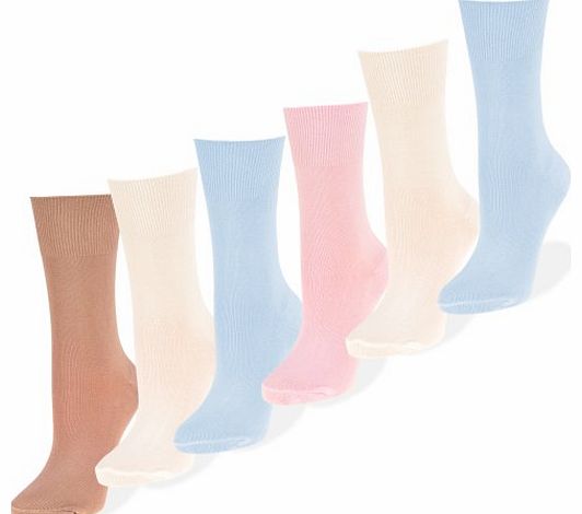Womens Bamboo Socks - 4-7 UK, Pink, White, Blue, Caramel selection - 6 pairs of Non-elastic Bamboo socks