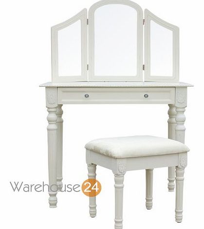 Dressing Table with 3 Mirrors and Stool, Off-white