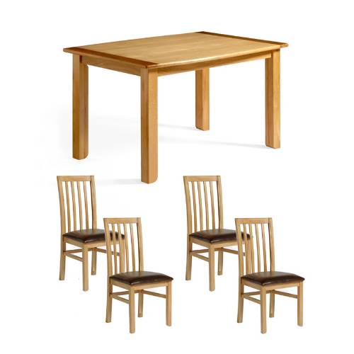 Set - 4ft Table + 4 Oak Chairs