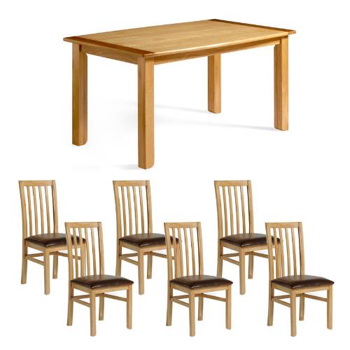 Set - 5ft Table + 6 Oak Chairs