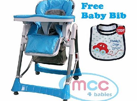 Blue Multifuctional Foldable Baby High Chair Highchair with Free Bib