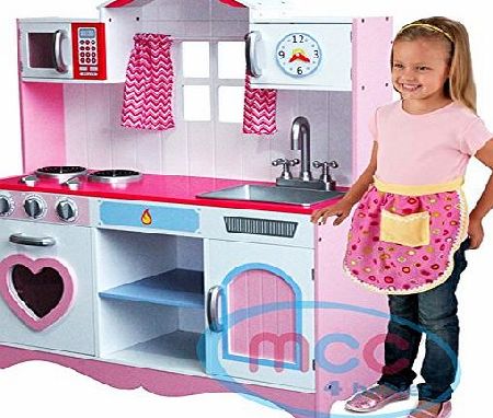 MCC Large Girls Kids Pink Wooden Play Kitchen Childrens Role Play Pretend Set Toy