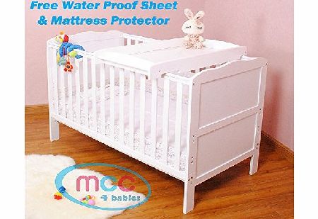 MCC Solid Wooden Baby Cotbed Cot Bed Toddler with Top Changer amp; Premier Water repellent Mattress Made in England