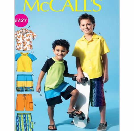 McCalls Patterns M6548 Size CCE 3-4-5-6 Childrens/ Boys Shirt, Top and Shorts, Pack of 1, White