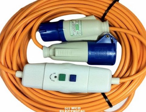 MCD Electrical 25 metre Caravan Power Hook Up Cable with RCD Safety Trip. Professionally assembled to order by MCD Electrical