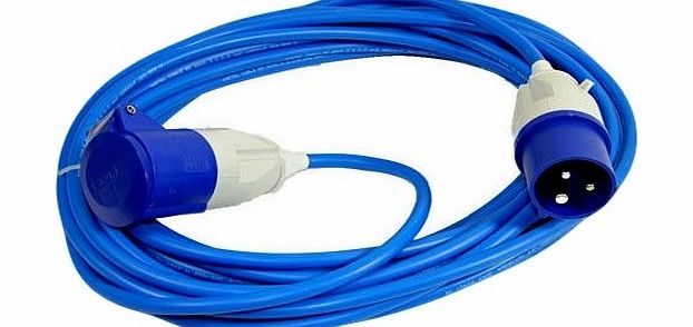 30 metre Blue Caravan Hook Up / Extension Cable with 16 Amp Plug & Socket - Professionally assembled by MCD Electrical
