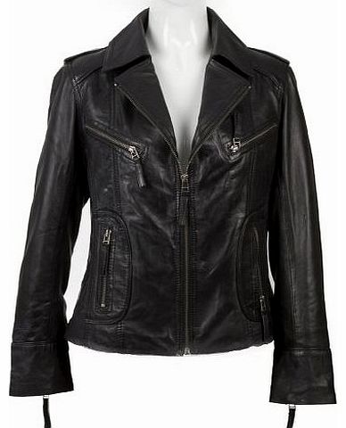 MDK Hazel Womens Ladies Napa Real Leather Bikers Black Jacket (Black, 3XL)