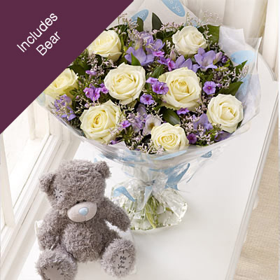 me to you Rose and Freesia Hand-tied with Tatty Teddy