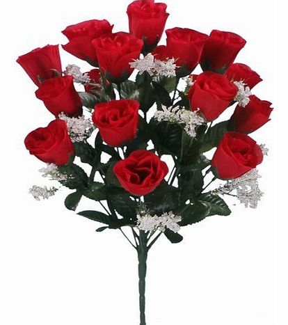 Meena Supplies 18 head RED rose buds artificial flower bush weddings/graves