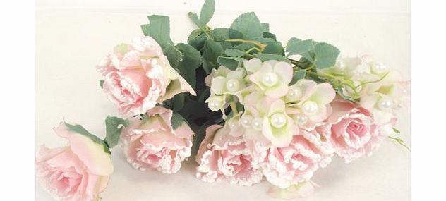 Meena Supplies Pearl Winter Rose Bunch - Pink - Artificial Flowers