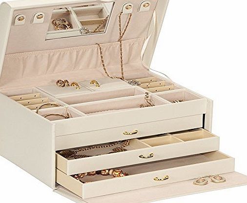 Beautiful Ivory Colour Bonded Leather Large Size Jewellery Box by Mele amp; Co ``Elizabeth Collection``
