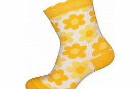 Melton Toddler Girls Yellow Sock with Flowers