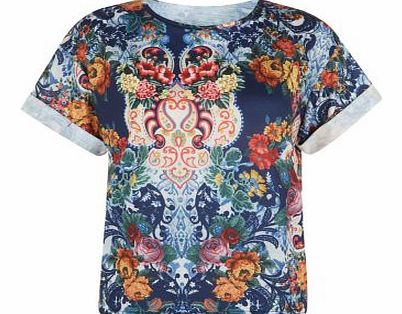 Navy Floral Print Boxy T-Shirt 3290592