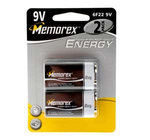 Memorex Super Heavy Duty (Zinc) - 9V (PP3) - 2 Pack - Ref. 6LR61 - CLEARANCE
