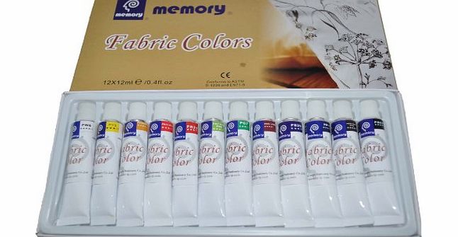 Memory Professional Artists Fabric Paint Set, 12 Colours in 12ml Alumenium Tubes, Retail Packed - NEW YEAR SALE - -