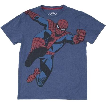 Outrage Marvel Leaping Spiderman Marl Blue T-Shirt
