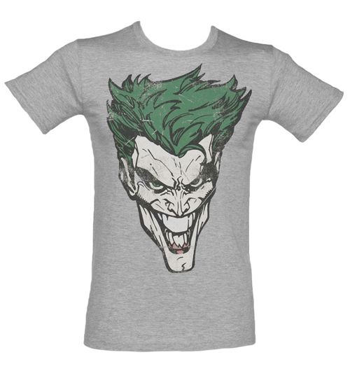 Mens Grey Marl Joker Face Batman T-Shirt