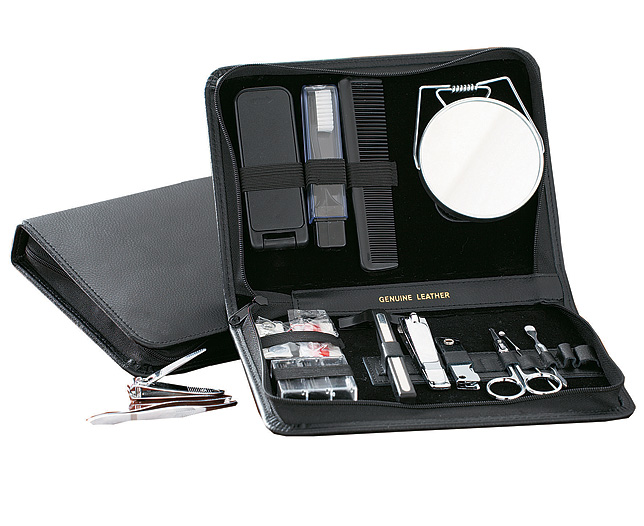 Mens Leather Manicure Set Black