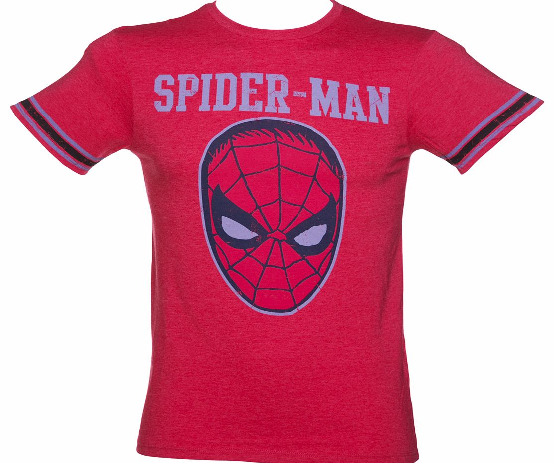 Red Marl Spiderman Face Varsity T-Shirt