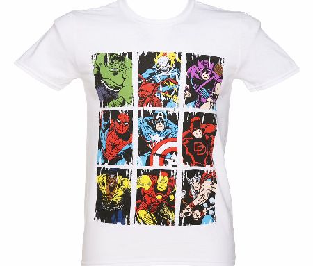 White Marvel Characters Squares T-Shirt