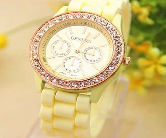 Menu Life 13 colors Ladies brand GENEVA Watch Classic Gel Crystal Silicone Jelly watch (Yellow)