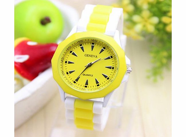 Menu Life 2 colour Ladies Watch Classic Gel Crystal Jelly Silicone Geneva watch (Yellow)