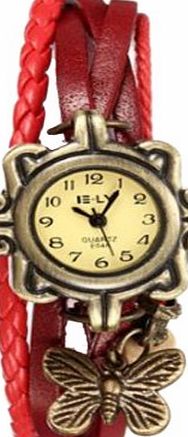 Menu Life 6Colors Original High Quality Women Genuine Leather Vintage Watch bracelet Wristwatches butterfly (Orange)