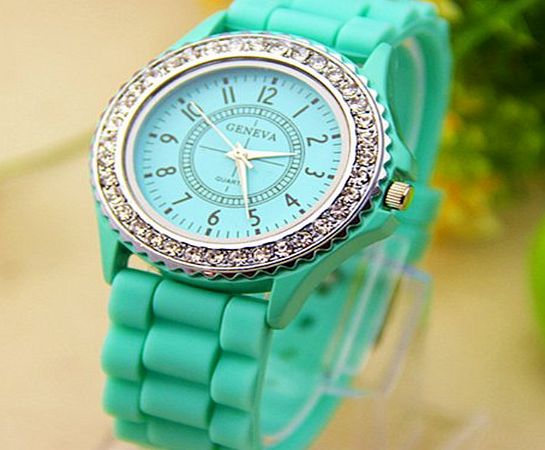 Menu Life New Fashion 14 colors Ladies brand GENEVA Watch Classic Gel Crystal Silicone Jelly watch (Green)