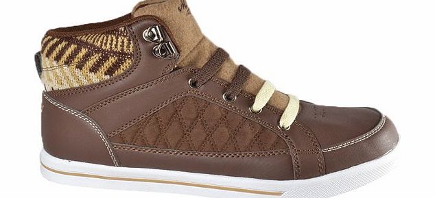 Mercury Ladies Hi Top Ankle Lace Up Flat Trainers Boots With Aztec Pattern All Uk Size 3-8 (uk 7 / Eu 40, Brown)