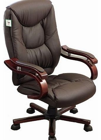 Luxury Wooden Armrest and Base Brown Color PU Leather Office chair E10bn